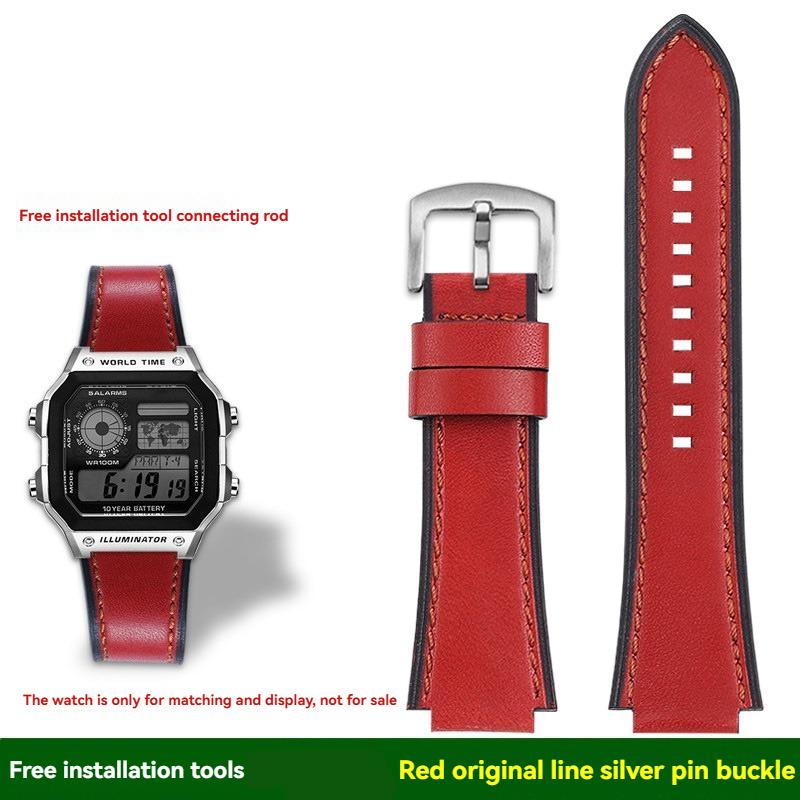 AE-1200 Retro Genuine Leather Watchband For Casio AE1200 AE-1300 W-218/A168 W-216H Vintage Strap 18mm convex mouth Men's Bracele