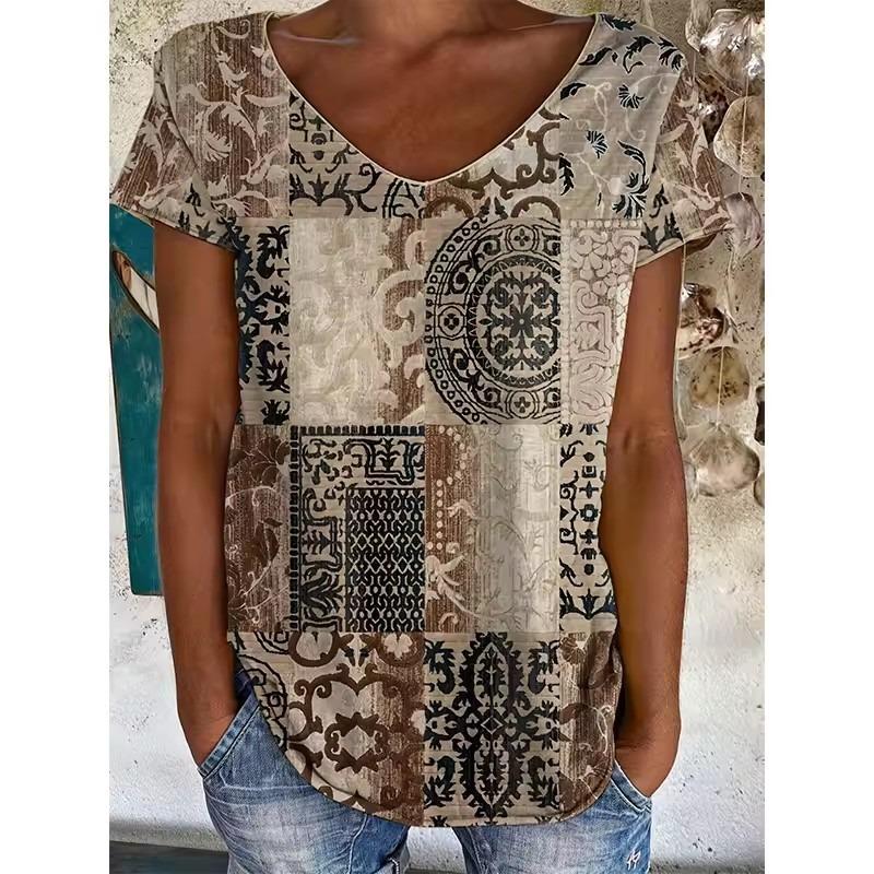 Футболки с индийским слоном, женская уличная футболка с этническим геометрическим рисунком и 3D принтом, футболка с v-образным вырезом, Harajuku Y2k, футболки большого размера, одежда