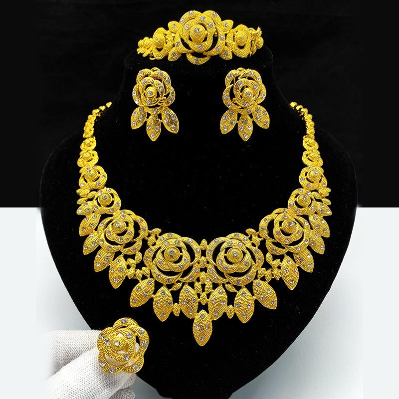 Dubai Jewelry 24k Gold Plated Bridal Jewelry Set Necklace Earrings Middle East Dubai Gold Wedding Jewelry Four-piece Set 2026