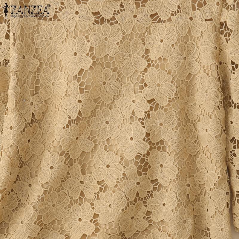 ZANZEA Женская летняя блузка с круглым вырезом, рукавом 3/4, в стиле кэжуал, пэчворк, кружево, крючком