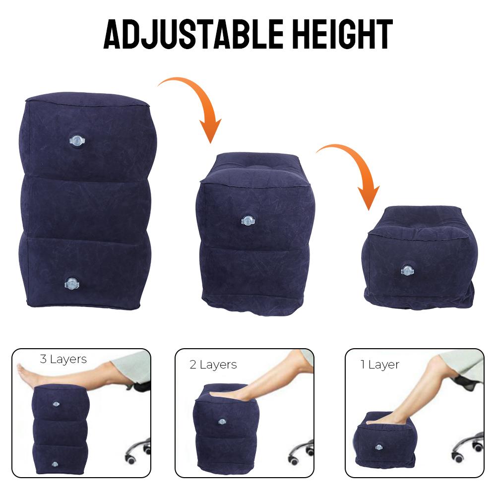 Portable PVC 3 Layers Inflatable Travel Foot Rest Pillows Footrest Pillow Adjustable High On Airplane Car Bus