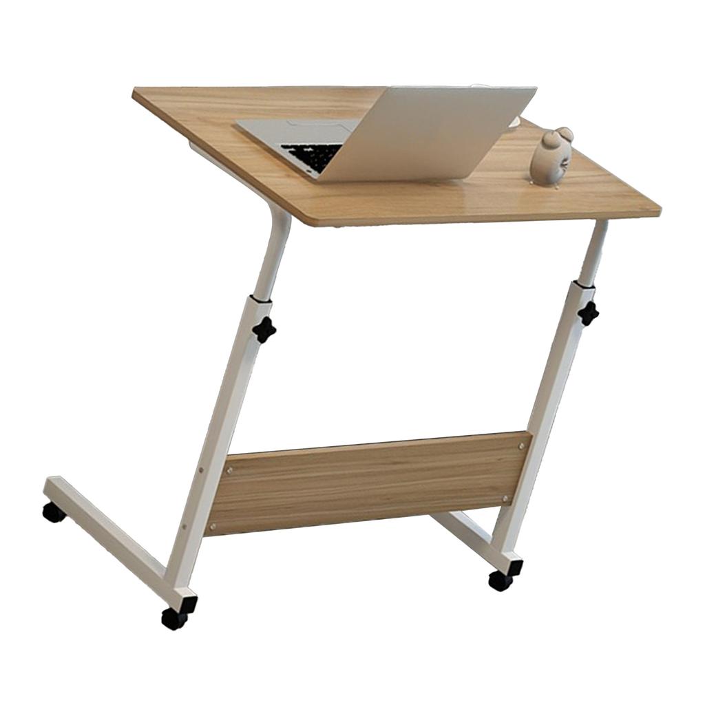 Liftable Bedside Table 60 X 40cm C Shape Metal Frame Mobile Laptop Desk for Home Sofa Walnut Color