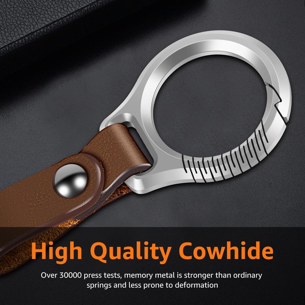 Leather Keychains Cowhide Car Keychain Titanium Metal Key Ring Luxury Men Fashion Keychain Personalized Creative Keychains Clip