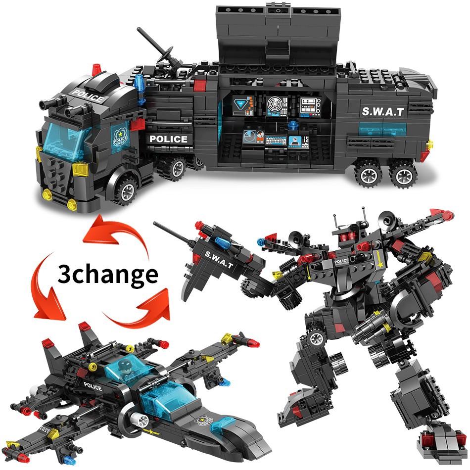 750 шт. 8 в 1, спецназ, городская полиция, грузовики, строительные блоки, полицейский робот, модель вертолета, кирпичи, игрушки для детей, подарки