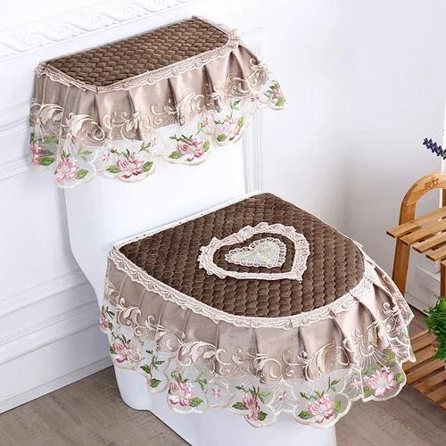 Кружевная подушка для унитаза Four Seasons, набор из трех частей, фланелевое сиденье для унитаза с U-образной застежкой-молнией, красивый чехол для унитаза
