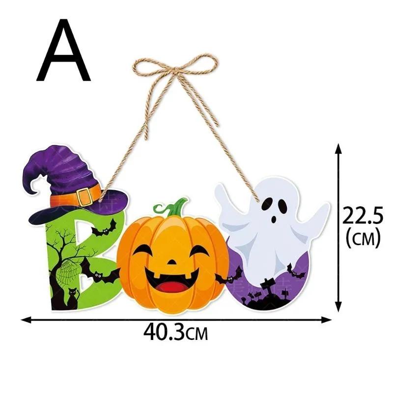 New Halloween Pumpkin Hanging Sign Spooky Witch Bat Trick or Treat Banners Front Door Decor Party Decorations