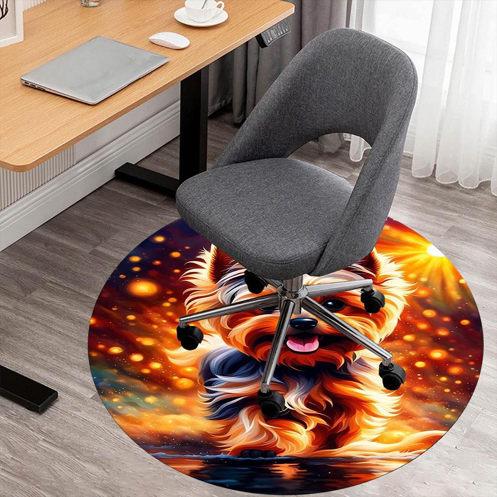 1PC Yorkshire Round Chair mat Area Rug - Non-Slip, Floor Mat for Office, Bedroom, home decor Christmas Gift c0528048