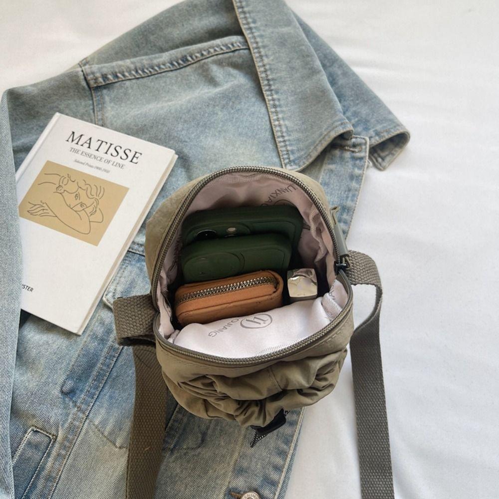 Harajuku Nylon Rope Nylon Shoulder Bag Coin Pouch Casual Drawstring Crossbody Bag Korean Style Solid Color Mobile Phone Bag Male
