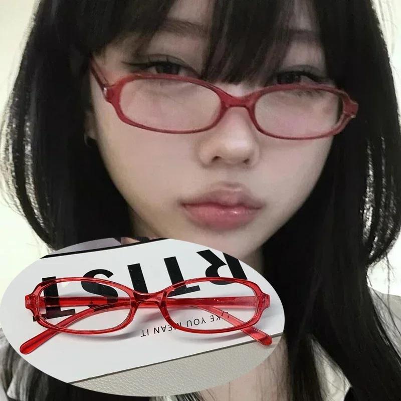 Женские ретро овальные очки Y2K японские и корейские девушки красная зеленая оправа стекло очки декоративные компьютерные очки с защитой от синего света