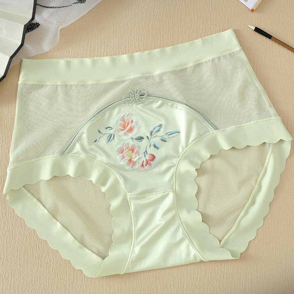 Летние традиционные китайские вышитые трусики с высокой талией, сетчатые трусы, кружевные трусы с утягивающим эффектом, женское сексуальное нижнее белье