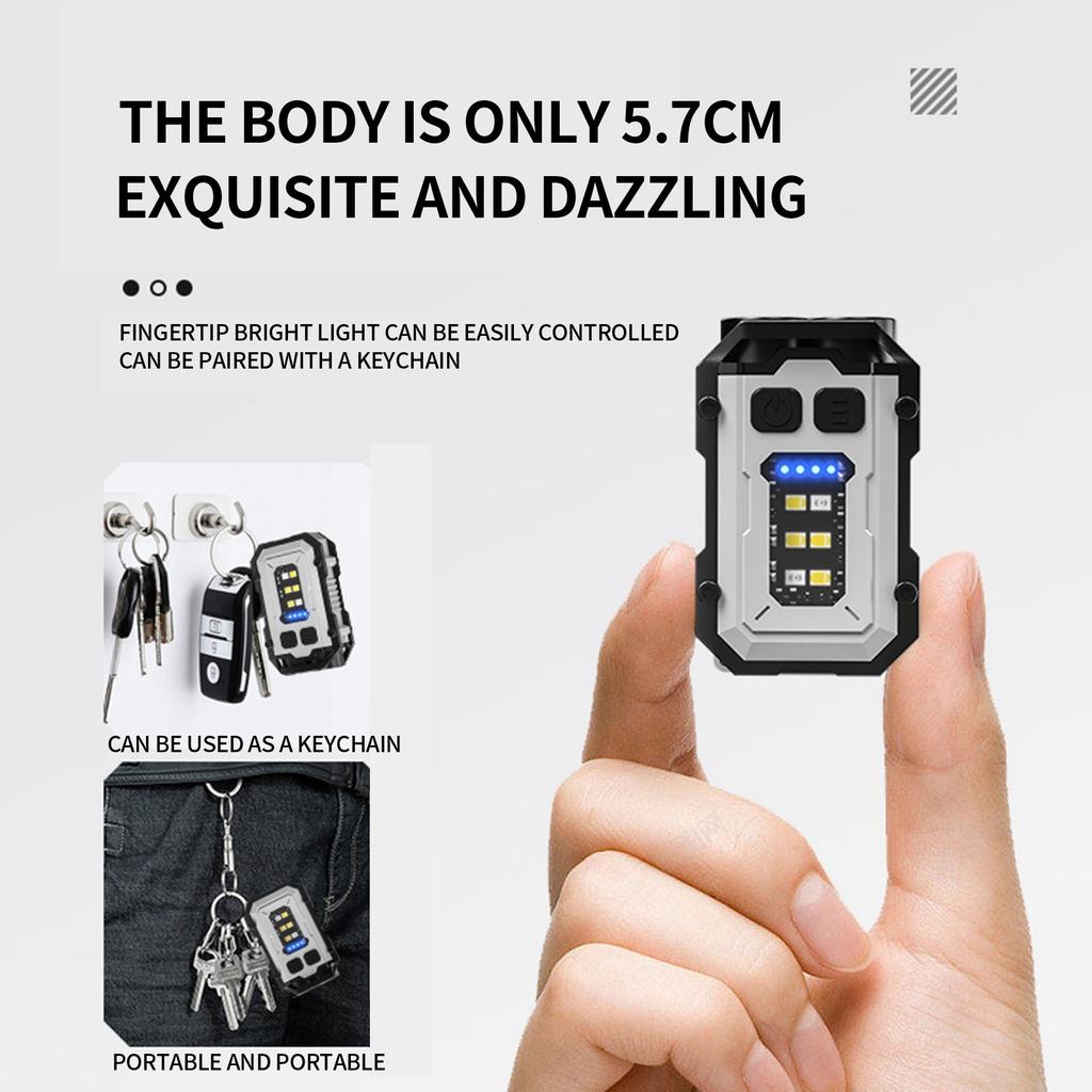 LED Low-power Flashlight With Red And Blue Flashing Lights, 8-mode USB Rechargeable Keychain Flashlight, Portable Camping And Hiking Flashlight