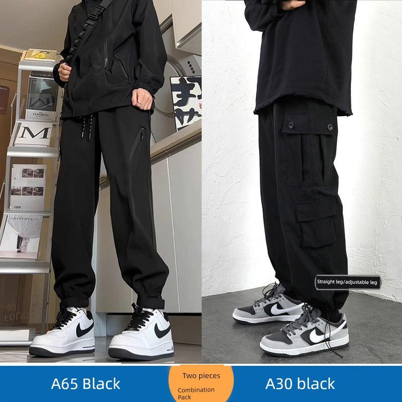 American-Style Black Cargo Pants for Men Paired with Martin Boots, Vibe Functional Straight-Leg Autumn Jogger Pants