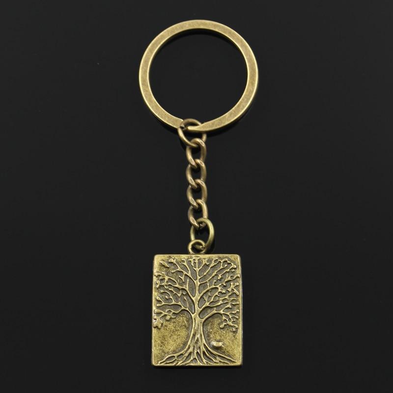 Модный брелок для ключей 30 мм, металлический брелок для ключей, ювелирные изделия, античная бронза, серебро, с покрытием «Древо жизни», кулон 32x22 мм