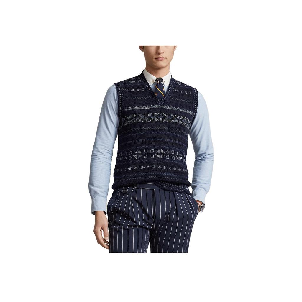 Polo Ralph Lauren Printed V-Neck Sleeveless Sweater Men Sweater Blue MNPOSWE1CM20077-400