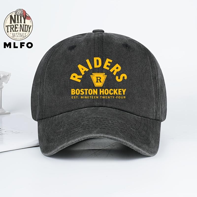 MLFO Men  Suitable for Boston Hockey Print Baseball Cap  Retro Washed Curved Brim Adjustable Cap with Raiders Lightweight Br