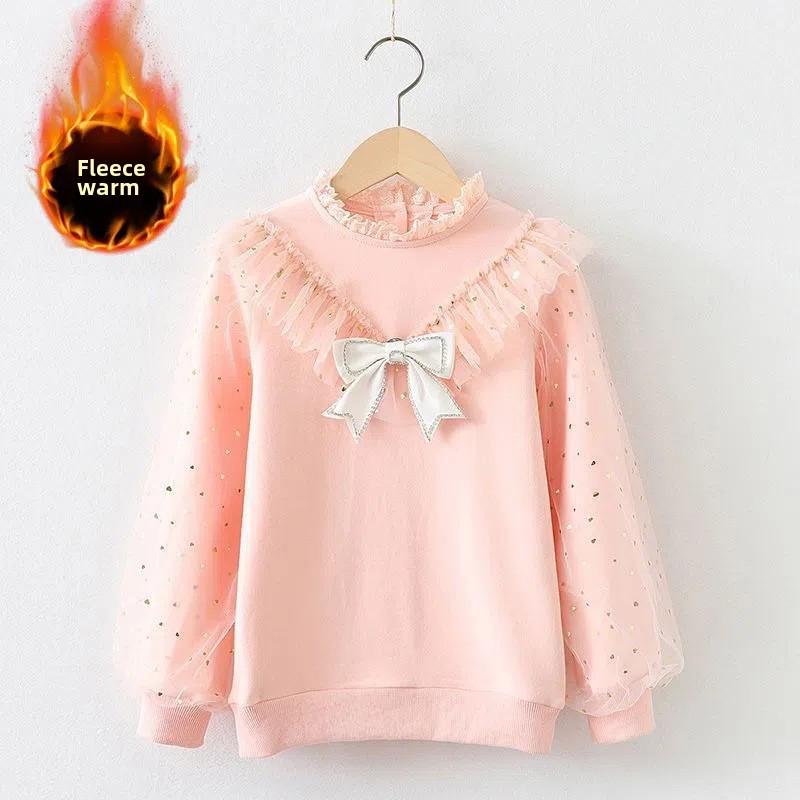 Плюс бархатный теплый сетчатый свитер принцессы с бантом для девочек-подростков