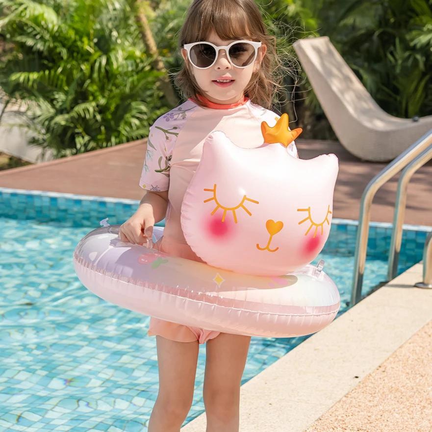 Children's Inflatable Toys Swimming Ring Crown Cat Summer Pool Party Inflatable Floating Circle with Handle Water Toys for Kids