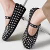 Женские туфли на плоской подошве, стильные женские туфли Мэри Джейн с кристаллами, балетки, сетчатые полые женские туфли, повседневные удобные туфли на плоской подошве из мягкой кожи