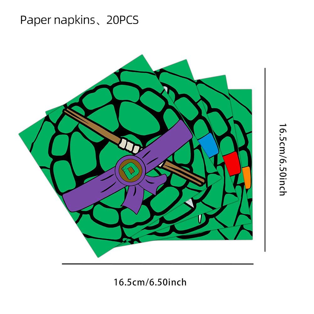 Принадлежности для вечеринки «Черепашки-ниндзя» с тарелками, стаканами, салфетками и скатертью