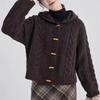 Twist Casual Top Hooded Jacket Sweater Womens Autumn Winter Knitwear Cable Long Sleeve Cardigan Loose
