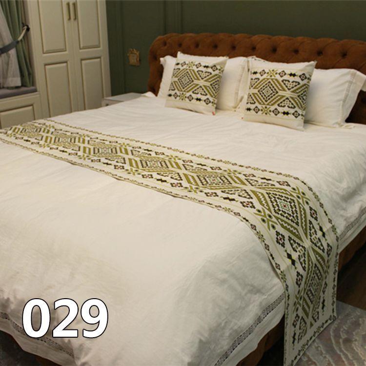 European Cotton and Linen Bed Flag with Diamond Shaped Flower Pattern Beds End Towel Hotel Homestay Special Bedding Bed End Cover Cushion Pillow