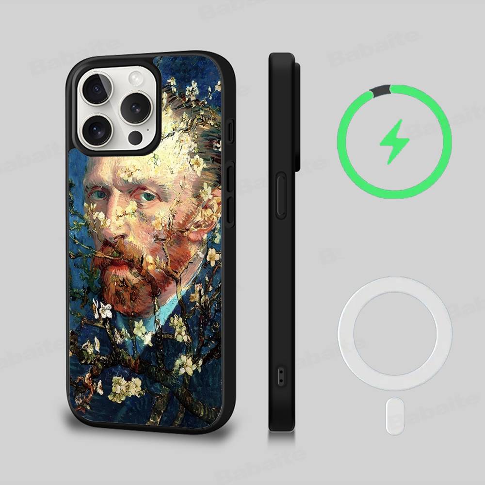 Масляная живопись Ван Гога Чехол для IPhone 17 16 15 Pro Max 14 Plus 13 12 11 Для Magesafe Магнитная Беспроводная Зарядка Обложка