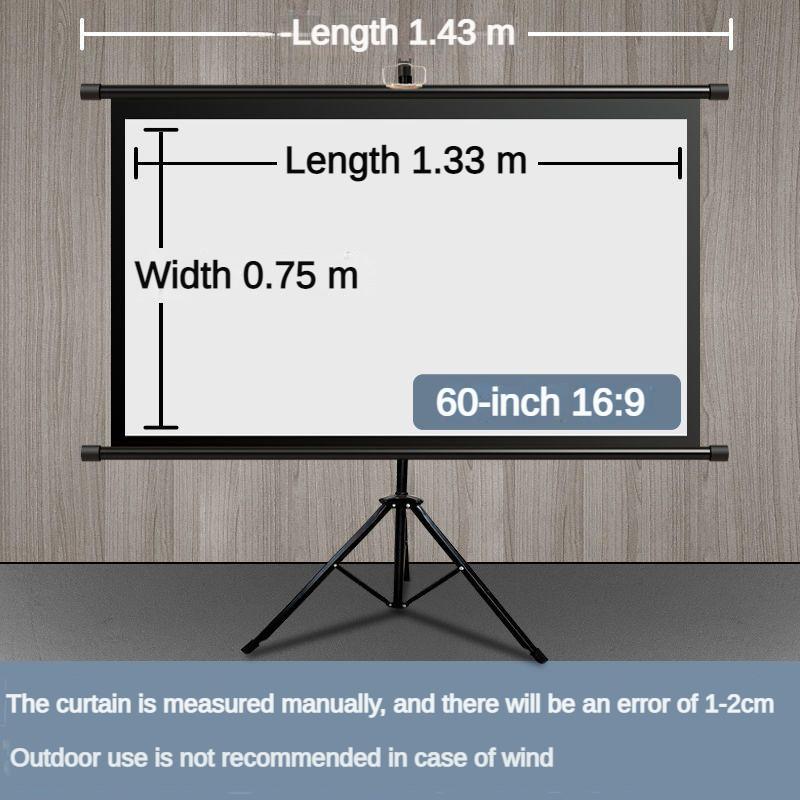 60/72/84 Inches Projection Screen Entertainment Projector Curtain HD Mobile Portable Tripod Screen