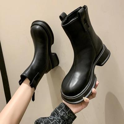 Мода 2024 Женские ботинки Челси Высокие модные ботинки Ботильоны Мотоциклетные ботинки Мягкая кожа Круглый носок Женщины Zapatos Mujer