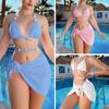 3Pcs/Set Sexy Women Bikini Set Jacquard Solid Color Halter Bra Lace-up Thong Cover Up Skirt Set Criss Cross Swimwear Female Bathing Suit