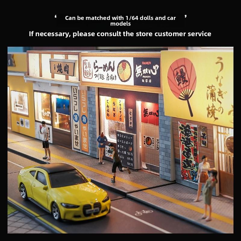 Lighting Japanese-style Ramen Shop Sushi Shop Miniature Scene for 1/64 Car Model Collection Home Decor Display Ornaments