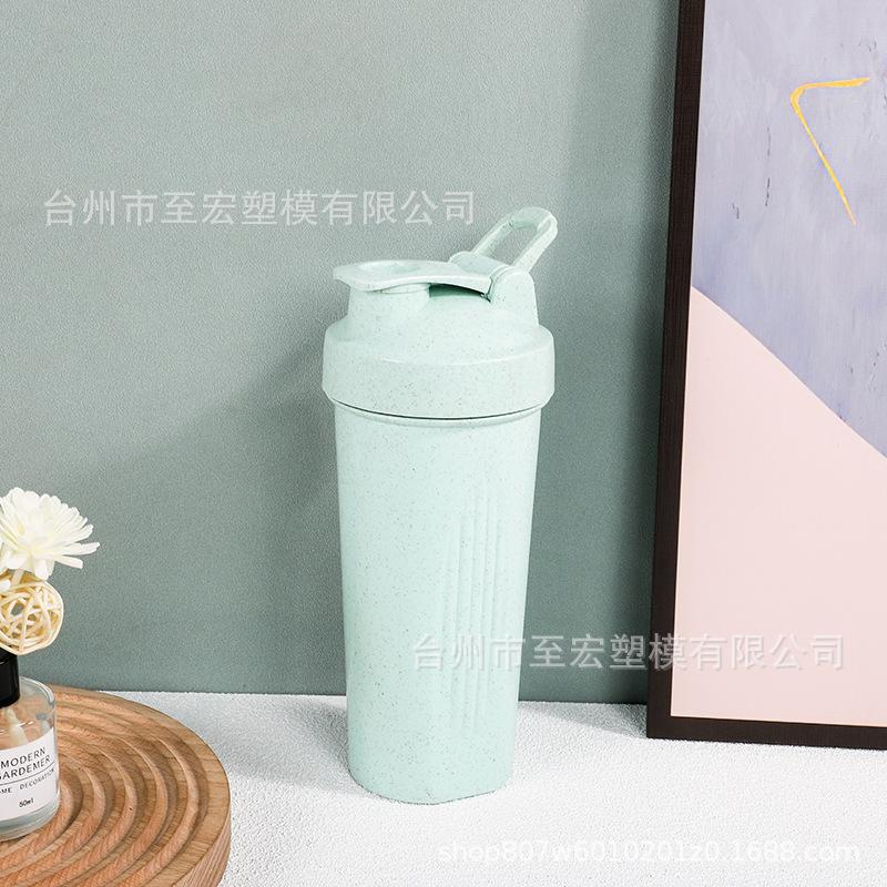 Water bottle manufacturers can print LOGO wheat straw plastic water cup sports fitness portable protein powder shaking cup