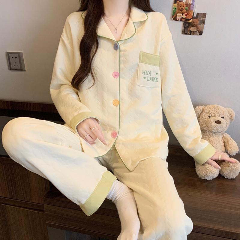 Cute cat pajamas autumn and winter women's warm air cotton thickened sandwich cardigan new girly loungewear