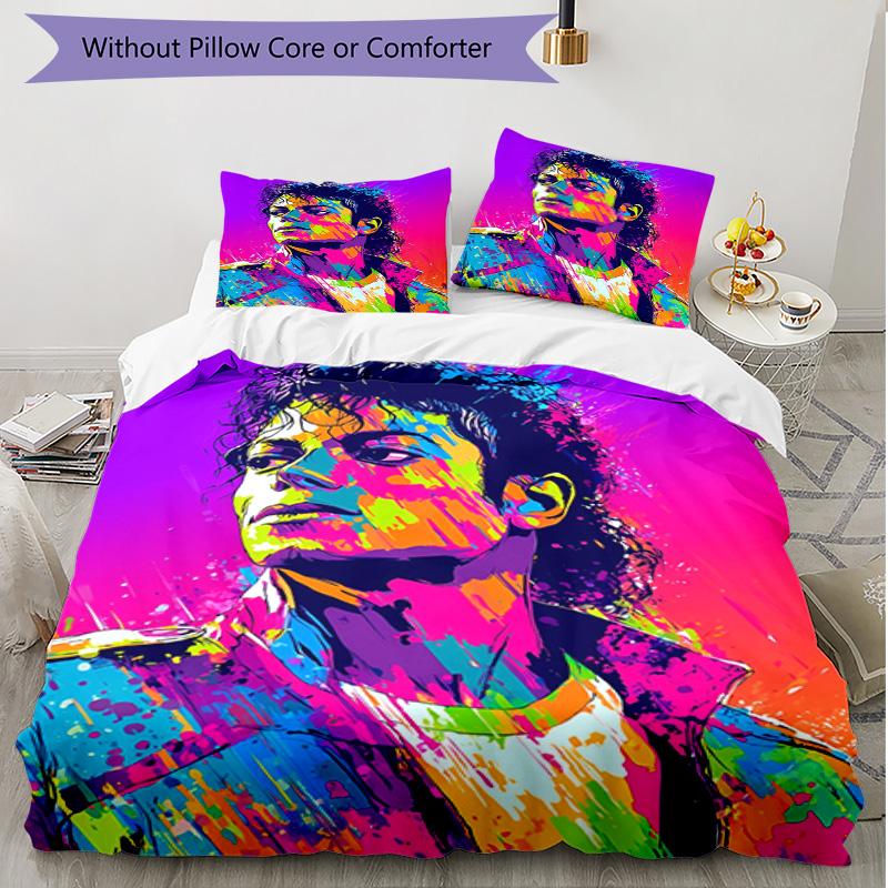 3pcs Duvet Cover Set (1*Duvet Cover + 2*Pillowcase, Without Core), Michael Jackson Print Soft All‑Season Bedding Set, Home Bedroom Decor Gift