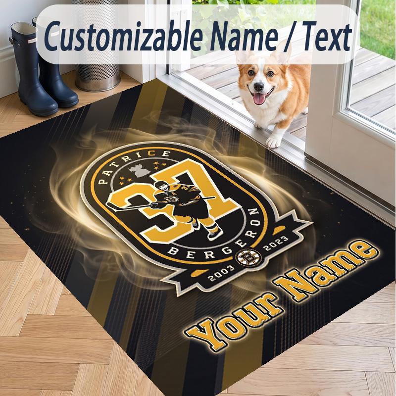 Custom Text Printed Rug Boston Bruins Non Slip Floor Carpet For Home Room Decor