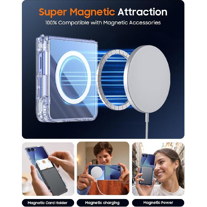 Suitable for Samsung ZFlip 20% off foldable phone case, transparent magnetic protective cover zflip7, airbag anti-drop, anti-yellowing, anti-scratch