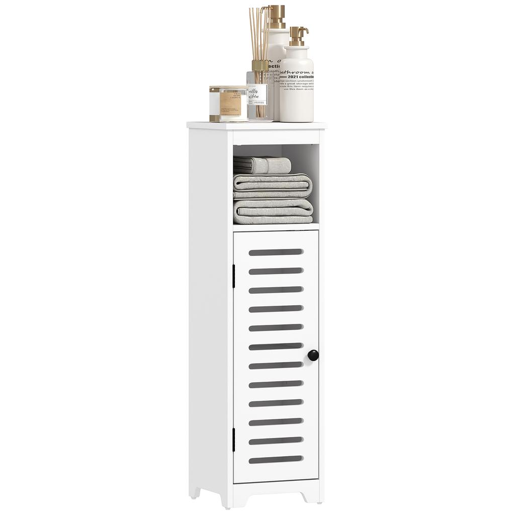 Bathroom Floor Cabinet, Bathroom Storage Unit with Louvered Door, Open Shelf, Adjustable Shelf, White, 22 x 20 x 75 cm