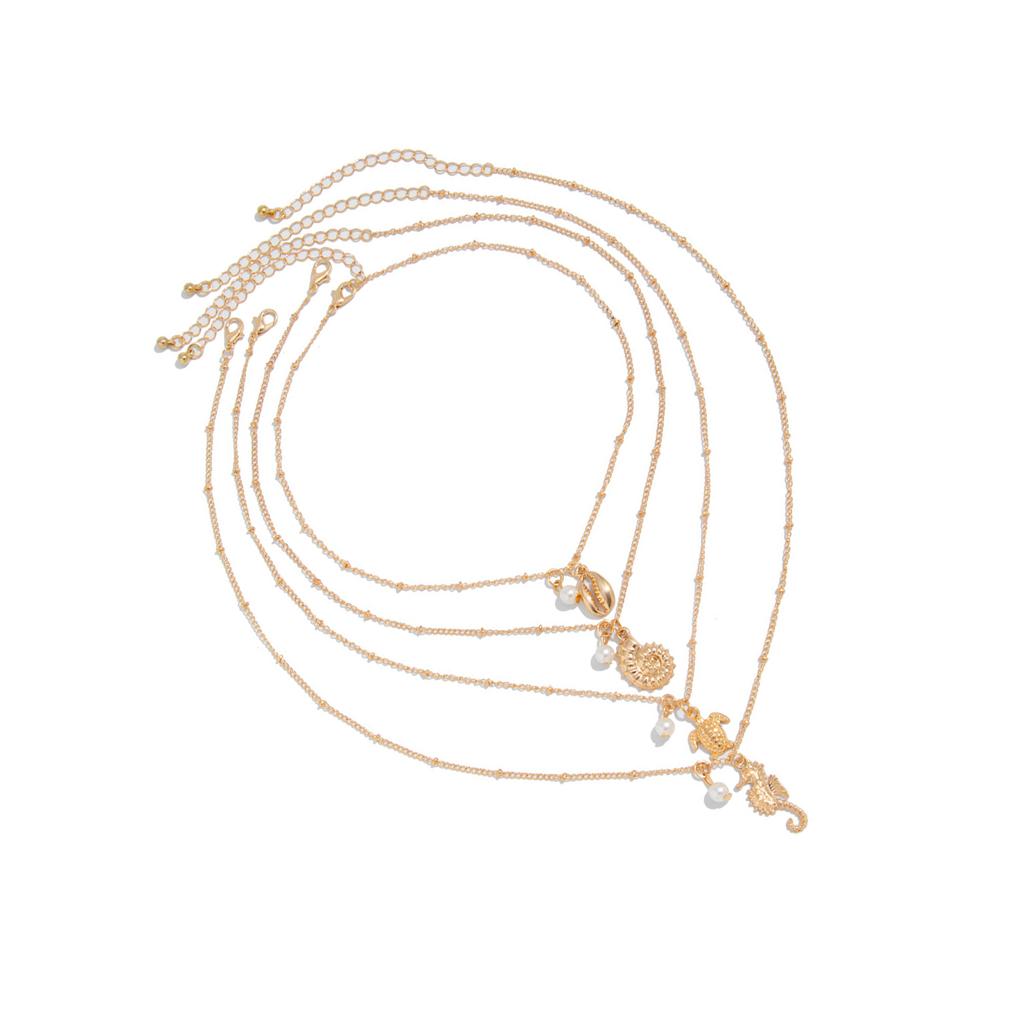 4 шт. Регулируемое ожерелье-подвеска с морскими шармами с шармами в виде черепахи и морского конька для повседневного пляжного стиля, шейные украшения