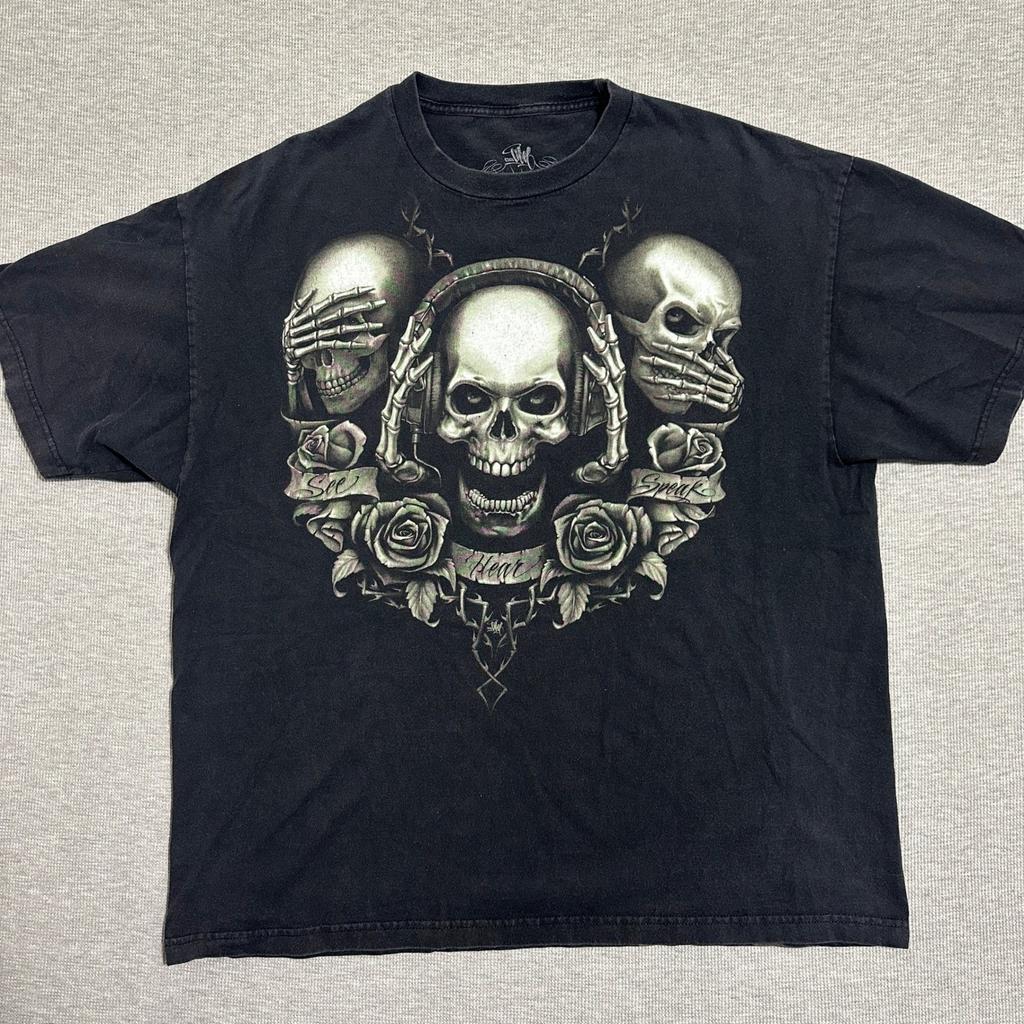 Оригинальная футболка OG Abel See Hear Speak No Evil с принтом Череп и Роза Черная Chicano Art 2XL Унисекс