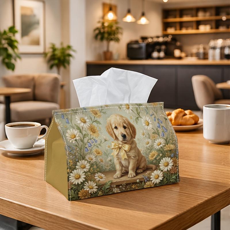 1pc Puppy Daisy Meadow Tissue Holder - A Gentle Spring-Themed Pet Portrait Napkin Storage Solution, Ideal for Rolls, Facial Tissues, Or Single Sheets.