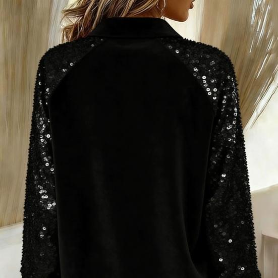 Женская вельветовая рубашка с пайетками, с длинным рукавом, с лацканами, повседневная блестящая рубашка на пуговицах для вечеринки, свидания, бара, ночного клуба