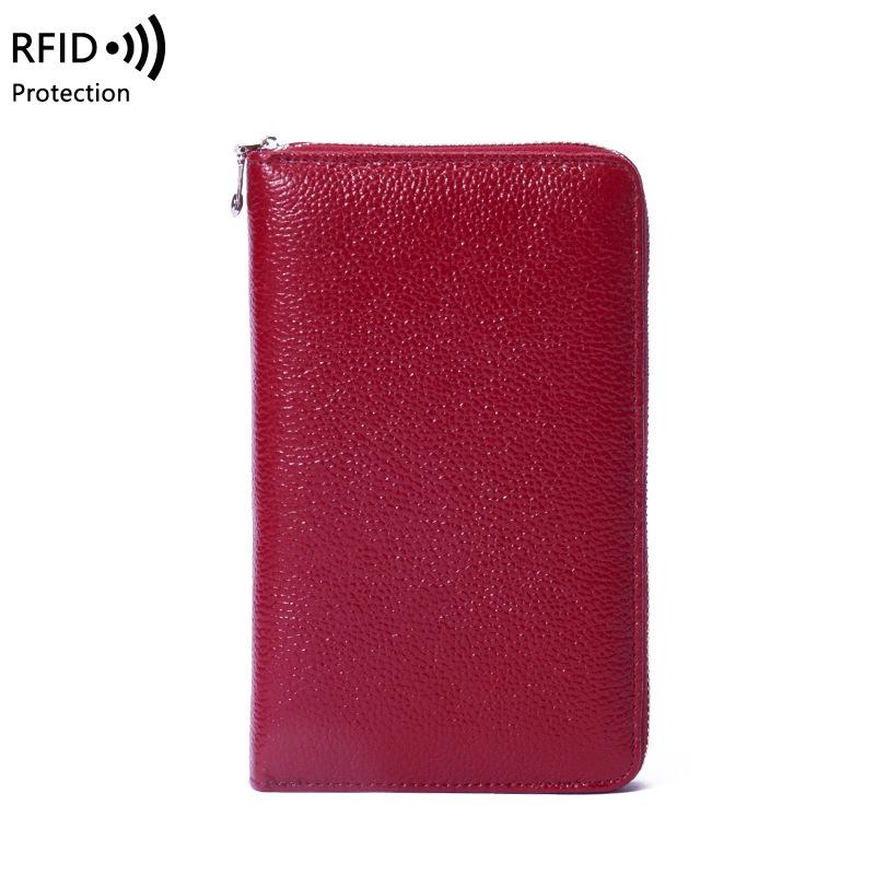Натуральная кожа RFID Аккордеон Кошелек для паспорта и телефона | Многофункциональный держатель для документов на молнии