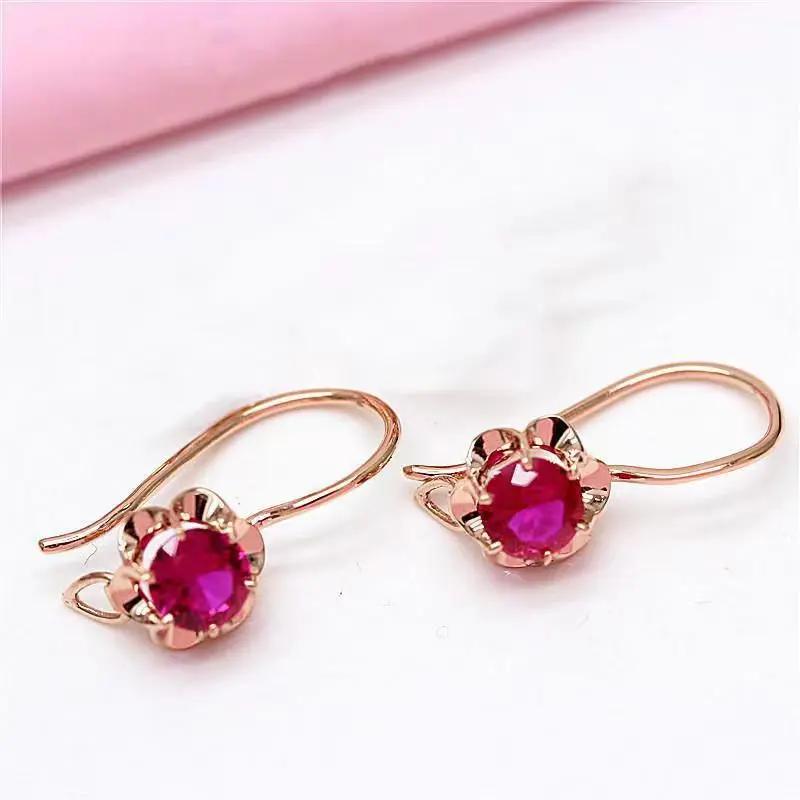 Изысканные серьги для вечеринки Маленькие милые серьги-цветы из красного кристалла для женщин Циркониевые подвески Покрытие из меди розовым золотом Циркон