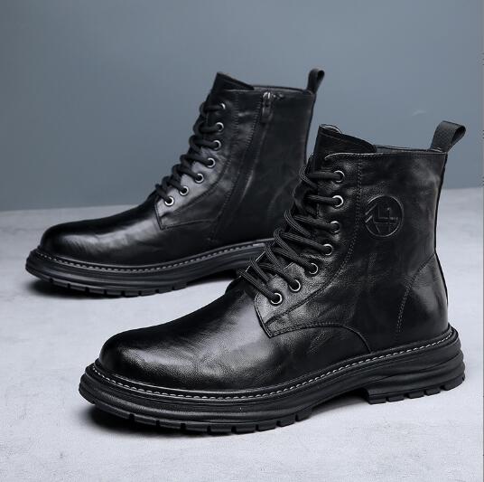 Новые мужские туфли из натуральной кожи, высокие трендовые рабочие туфли на толстой подошве, ретро-британские мужские мотоциклетные ботинки с флисом D434