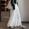 White A-line High Waist Pleated Long Skirt for Women - Spring/Summer 2026 Slimming Petite Layered Umbrella Design