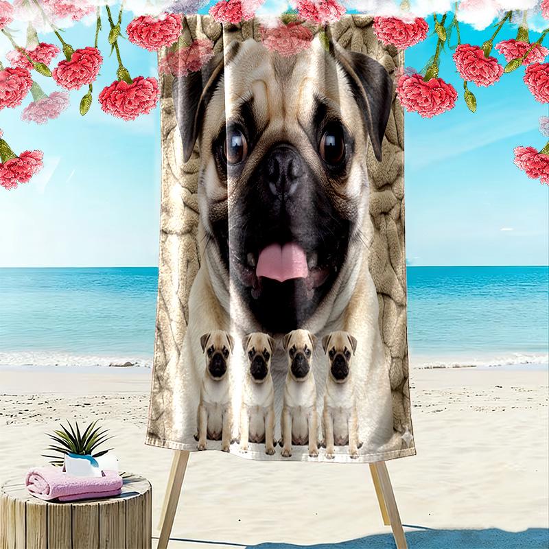 Bulldog Print Beach Towel, Large Soft Quick Dry Towel for Beach Camping Swimming