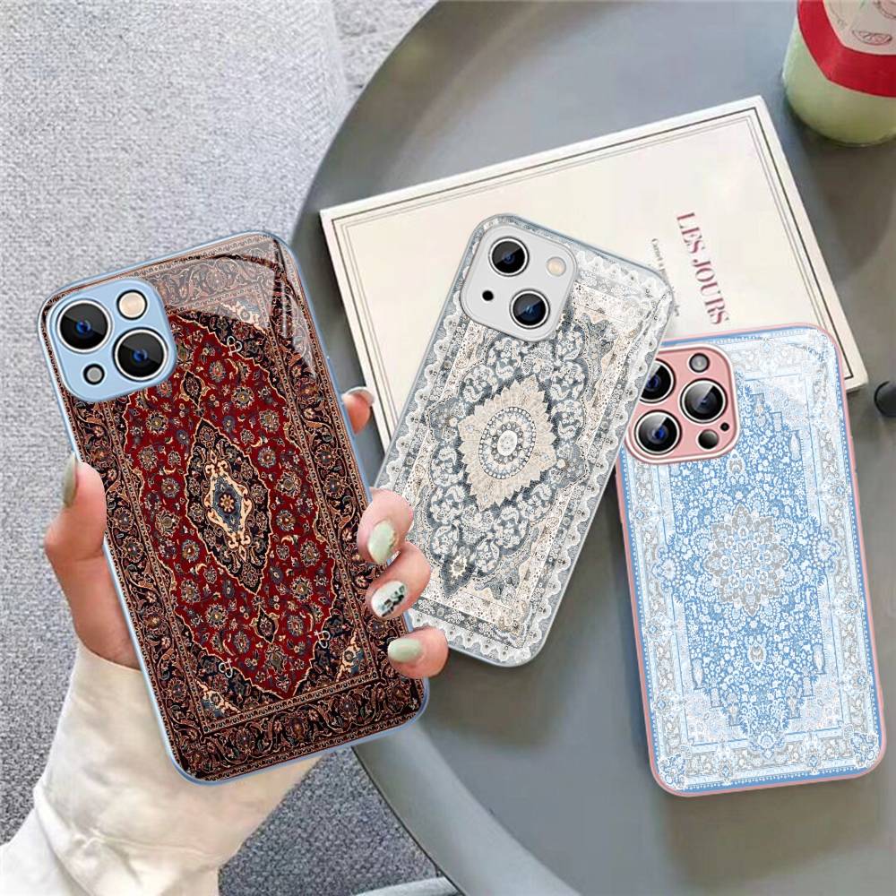 Ретро-чехол с персидским принтом из закаленного стекла для iPhone 14 13 12 11 Pro Mini XS MAX 14Plus X XS XR