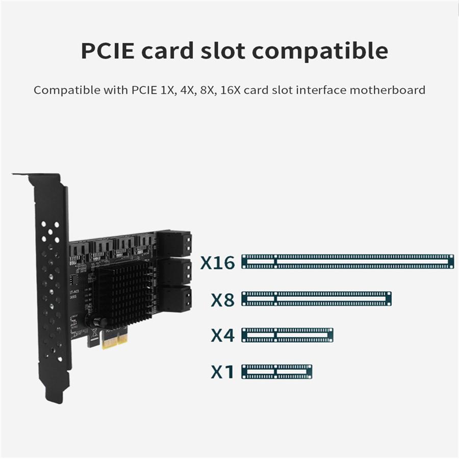 SATA PCIE 1X Adapter 10 Ports PCIE X4 X8 X16 To SATA 3.0 6Gbps Interface Rate Riser Expansion Card for Desktop PC Computer Converter Supports 32TB