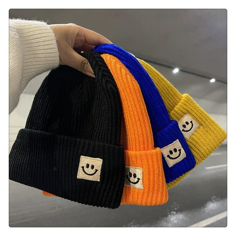 Ins smiley label женская шерстяная шапка, модная и универсальная теплая шапка для пары, вязаная шапка в корейском стиле