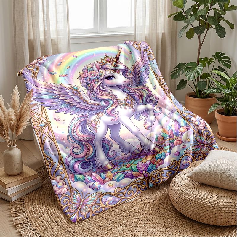 Magical Unicorn with Roses Theme blanket Lightweight Warm Flannel Blanket Decorative Throw Blanket for Home Decoration