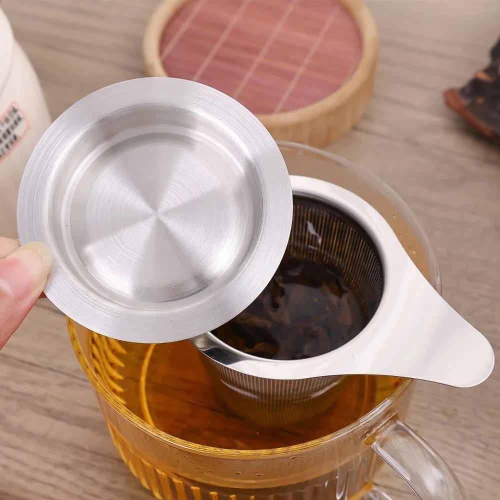 Stainless Steel Tea Strainer with Lid Multi-Purpose Reusable Double Ear Anti-Scald Residue Filter Home Kitchen Portable Gadgets